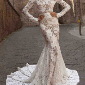 Mermaid Vintage Sleeve Lace Wedding Dress Long Train