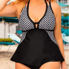 Geometric Print Cutout Front Plus Size Tankini Set