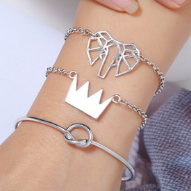 Elephant Shape Silver Metal Bracelet Set for Women