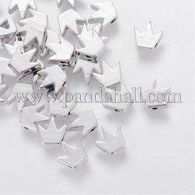 Brass Beads, Real Platinum Plated, Crown, 8x8x3mm, Hole: 1.5mm