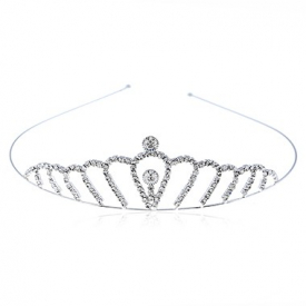 Silver Metal Rhinestone Embellished Crown Hairband for Lady