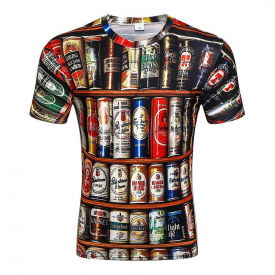D-55 Men’s Summer Short Sleeve Digital Print 3D Beer Bottle T-Shirt