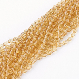 Glass Beads Strands, Faceted, Oval, Orange, about 6mm long, 4mm thick, hole: 1mm, about 72pcs/strand