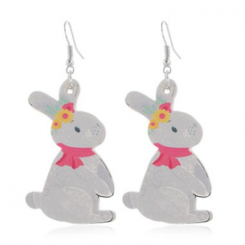 Rabbit Design White Plastic Earring Set