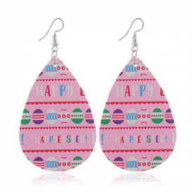 Letter Print Pink Faux Leather Earrings