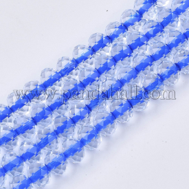 Transparent Spray Painted Glass Beads Strands, Inside Colors, Faceted, Abacus, Blue, 8x6mm, Hole: 1.2mm; about 69~73pcs/strand, 15.94”~17.13”