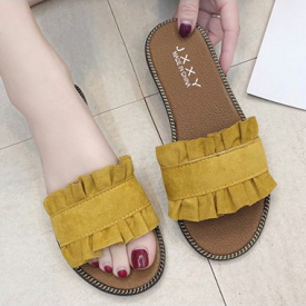 Pleated Yellow Sliders for Women