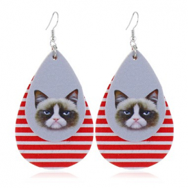 Cute Cat Print Striped Earring Set
