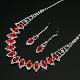 Red Rhinestone Detail Necklace and Earring Set