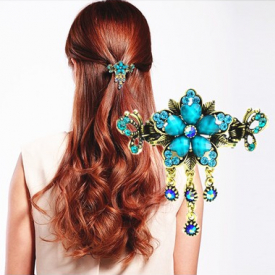 Metal Blue Flower Shape Decorated Hair Claw