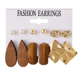 Wood Tan 6pairs Earring Set for Women