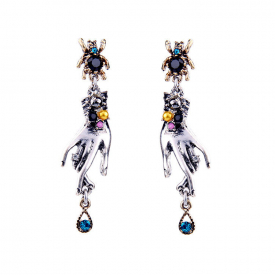 Retro Magic Hands Spider Drop Crystal Silver Dangle Earring
