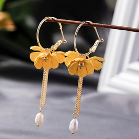Flower Design Chain Tassel Metal Earring Set