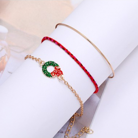 Christmas Wreath Gold Metal Chain Bracelet Set