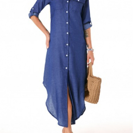 Button Up Chest Pocket Shirt Dress