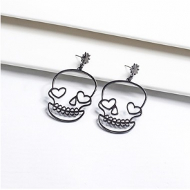 Skull Design Black Metal Pierced Earring Set