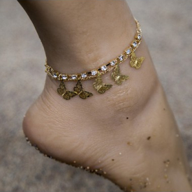 Rhinestone Detail Butterfly Gold Metal Anklet