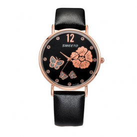 Flower Butterfly Leather Watch