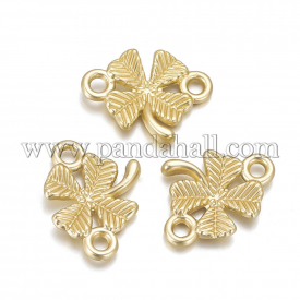 Alloy Links, Matte Style, Clover, Cadmium Free & Nickel Free & Lead Free, Real Gold Plated, 11.5x15x2.5mm, Hole: 1.5mm