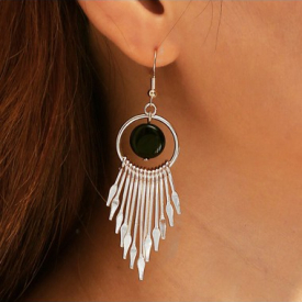 Asymmetric Tassel Hem Silver Metal Earring Set