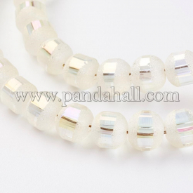 Electroplate Glass Bead Strands, Frosted, AB Color Plated, Round, LightGoldenrodYellow, 6~6.5mm, Hole: 1mm; about 100pcs/strand, 23.6″