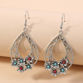 Flower Design Waterdrop Detail Metal Earrings