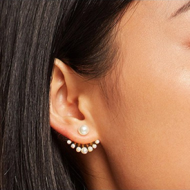 Pearl Design Metal Detail Gold Earring Set