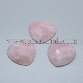 Natural Rose Quartz Cabochons, Faceted, Heart, 34.5×34.5~35×9~10.5mm