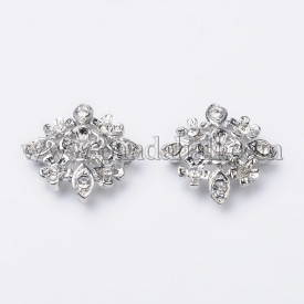 Alloy Rhinestone Multi-Strand Links, with Grade A Mideast Rhinestone, Platinum, Flower, about 20.5mm wide, 20.5mm long, 5mm thick, hole: 1mm