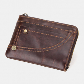 Genuine Leather Wallet Card Holder Zipper Coin Bag Wallet For Men