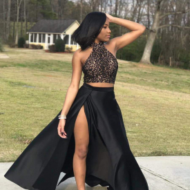 Two Piece Sleeves Simple Long Prom Dresses Cheap