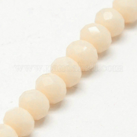 Opaque Solid Color Crystal Glass Rondelle Beads Strands, Faceted, PeachPuff, 6x4mm, Hole: 1mm; about 95pcs/strand, 16.9″
