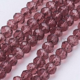 Transparent Glass Bead Strands, Faceted, Rondelle, RosyBrown, 4x3mm; Hole: 1mm; about 140~145pcs/strand, 17″