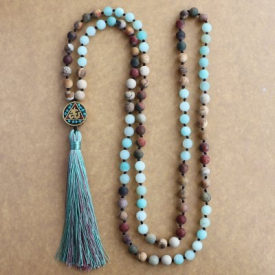 Natural Stone 108 Beads Necklaces Rope Chain For Women