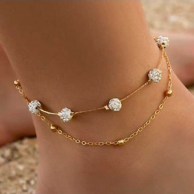 Rhinestone Layered Design Gold Metal Anklet