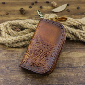 Men Genuine Leather Vintage Printed Car Key Bag Wallet