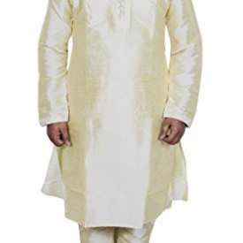 RoyaltyLane Indian Wedding Mens Outfit Kurta Pyjama Set Art Silk Christmas Clothing -L