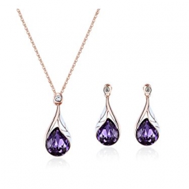 FANCYGIRL Jewelry Set Fashion Crystal Pendant Necklace Earring Set Silver Plated Jewelry Set For Women Girls