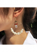 Pearl Christmas Elk Gold Round Earrings