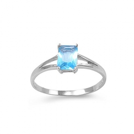 .925 Sterling Silver Petite Emerald Cut March Birthstone Cz Ring for Kids