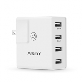 Pisen 20W 4-Port Portable USB Charger, Foldable AC Plug and Smart Technology Travel Charger Wall Charging Station for iPhone 8/7/6 Plus, iPad, Samsung Galaxy , HTC, Blackberry Power Banks, and More