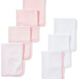 Moon and Back Baby Set of 7 Organic Burp Cloths, Pink Blush, One Size