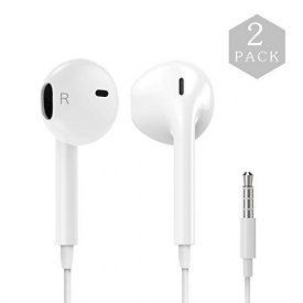 SPO4u Earphones with Microphone [2 Pack] Premium Earbuds Stereo Headphones and Noise Isolating headset Made for Apple iPhone iPod iPad – White (white).