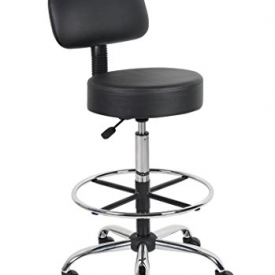 Boss Office Products B16245-BK Be Well Medical Spa Drafting Stool with Back,  Black