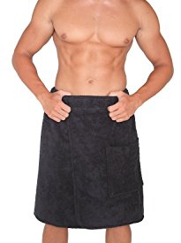 Arus Men’s Organic Turkish Cotton Adjustable Closure Spa Shower and Bath Wrap, Black, L/XL
