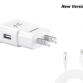 USB Cell Phone Charger, HeQiao Adaptive Fast Charging Wall Chargers High-speed Travel Power Adapter 9V QC 2.0 for Samsung Android Phones (Free Micro USB Cable) (Off White)