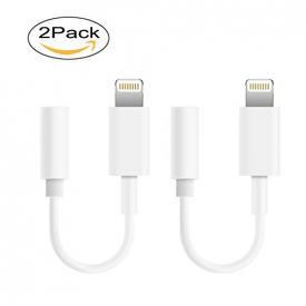 iPhone Aux Adpater, Lightning to 3.5 Audio Jack Adapter for Apple iPhone 7 & 7 Plus White (2Pack)