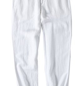 Chartou Man’s Summer Casual Stretched Waist Loose Fit Linen Beach Pants (X-Large, White)