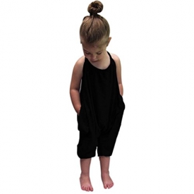 Franterd Baby Girls Straps Rompers, Kid Jumpsuits Piece Pants Clothing (Black 2, 4T)