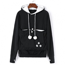 Unisex Big Kangaroo Pouch Hoodie Long Sleeve Pet Dog Holder Carrier Sweatshirt, Black, Large